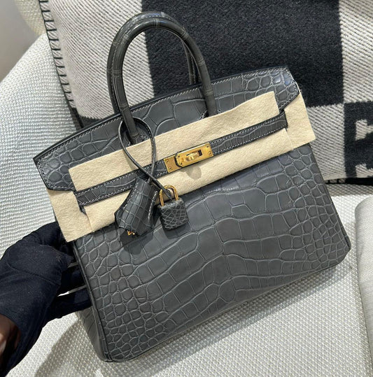 Hermes Birkin 25 graphite matte alligator gold hardware
