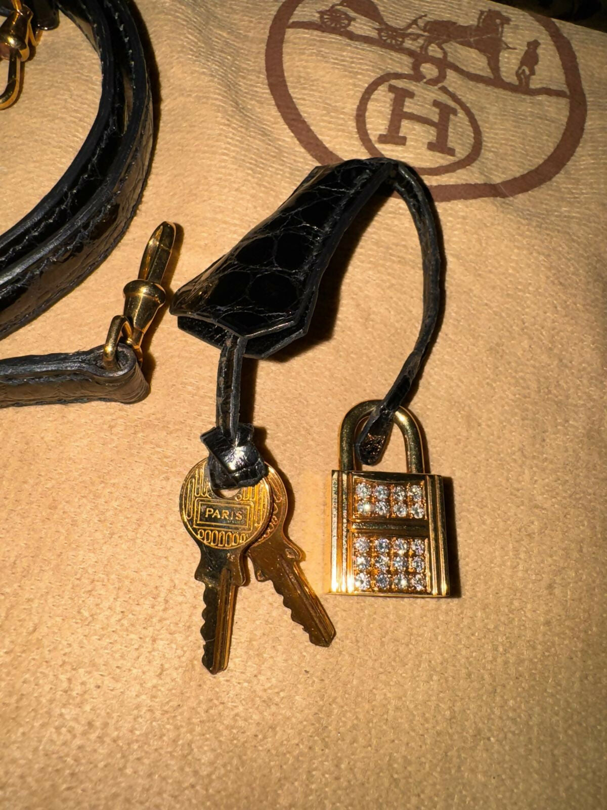 Hermès Kelly 20 Sellier Noir Shiny Niloticus Crocodile with GHW and Round Brilliant Cut Diamonds