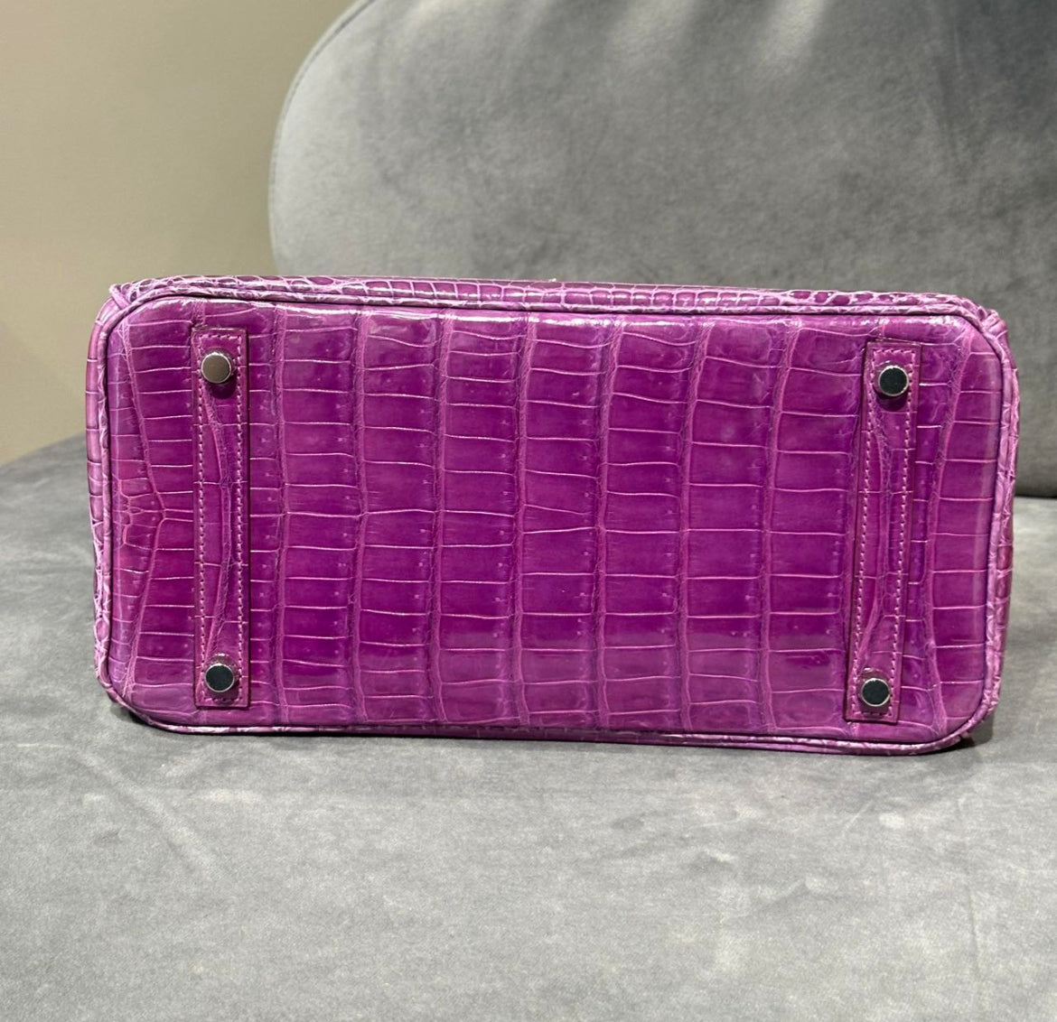 Hermès Birkin 30 Violet Shiny Porosus Crocodile White Gold Diamond Hardware