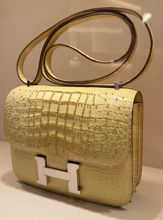 Hermes Constance 18 Beaded Vanille Matte Alligator Palladium hardware