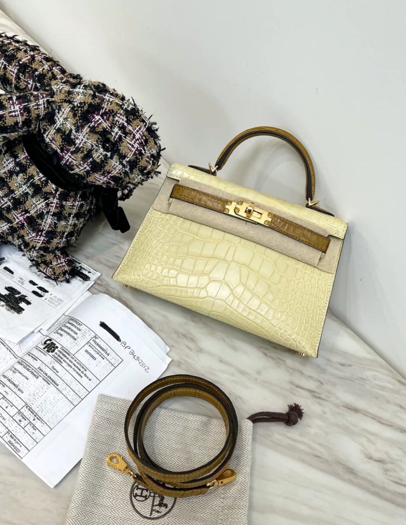 Hermes Mini Kelly 20 Vanille Matte Alligator
