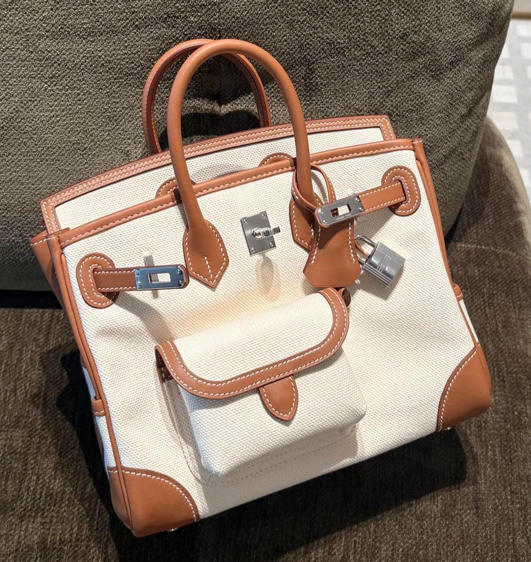 Hermes Birkin 25 Cargo Gold Swift Vanille Toile Palladium Hardware
