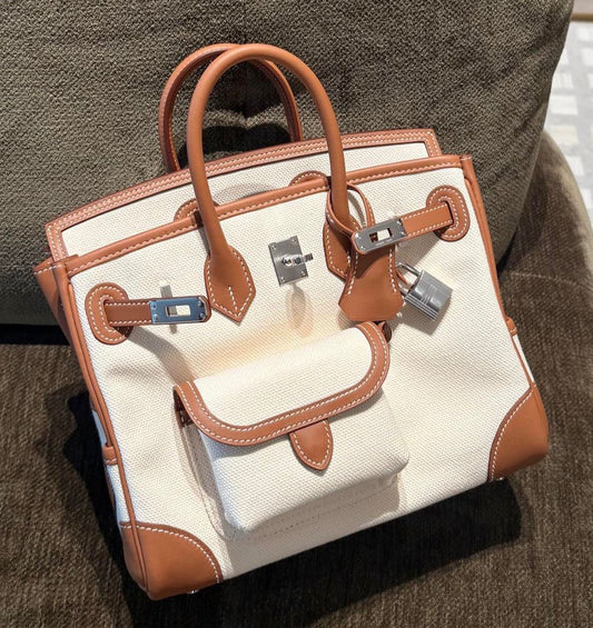 Hermes Birkin 25 Cargo Gold Swift  Vanille Toile Palladium Hardware