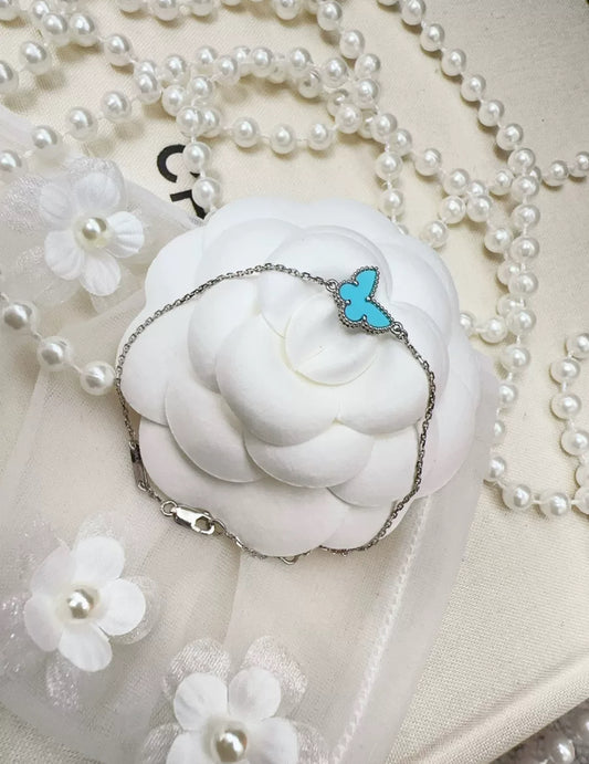 Van Cleef and Arples Sweet Alhambra Butterfly Turquoise White Gold Bracelet