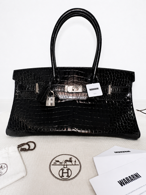 Hermès Birkin Shoulder JPG 42 Black Shiny Porosus Crocodile Palladium Hardware – Ultimate Collector’s Masterpiece