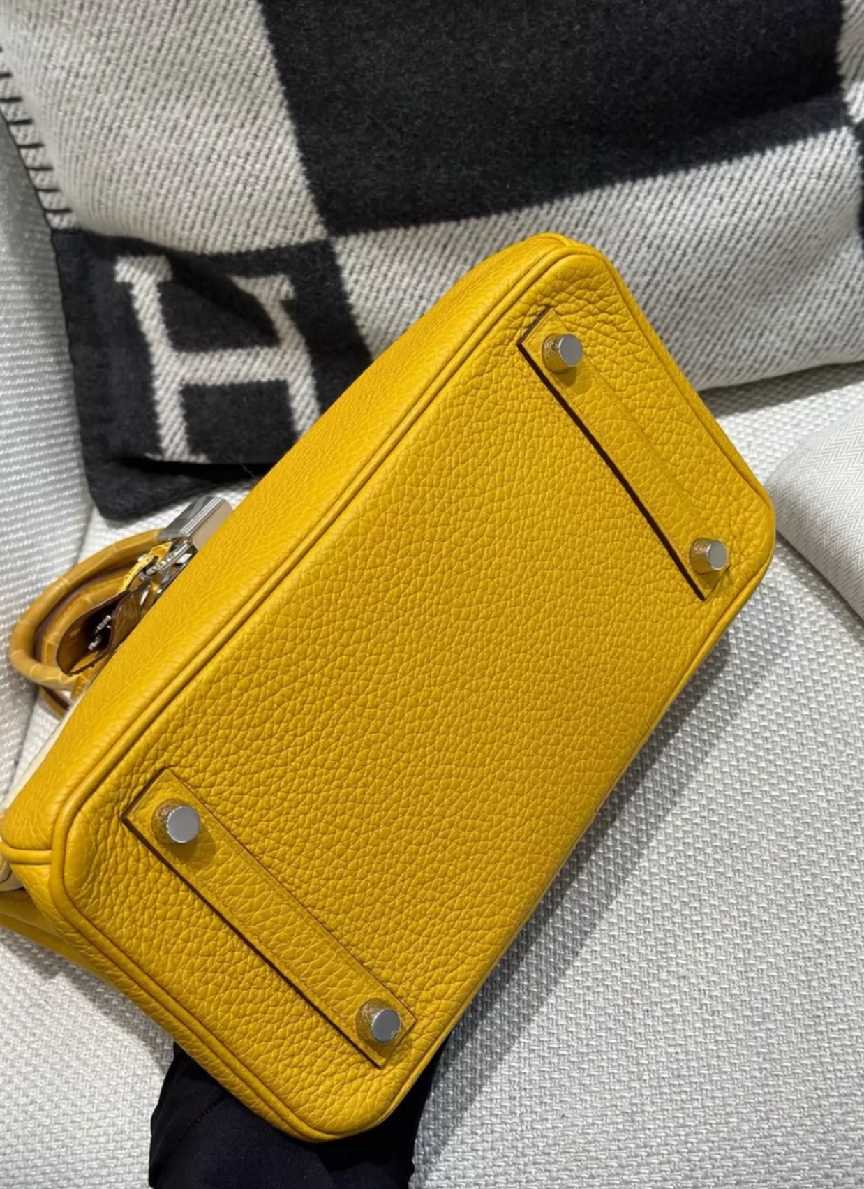Hermès Birkin 25 Touch Jaune Amber Togo Leather  Shiny Niloticus Crocodile