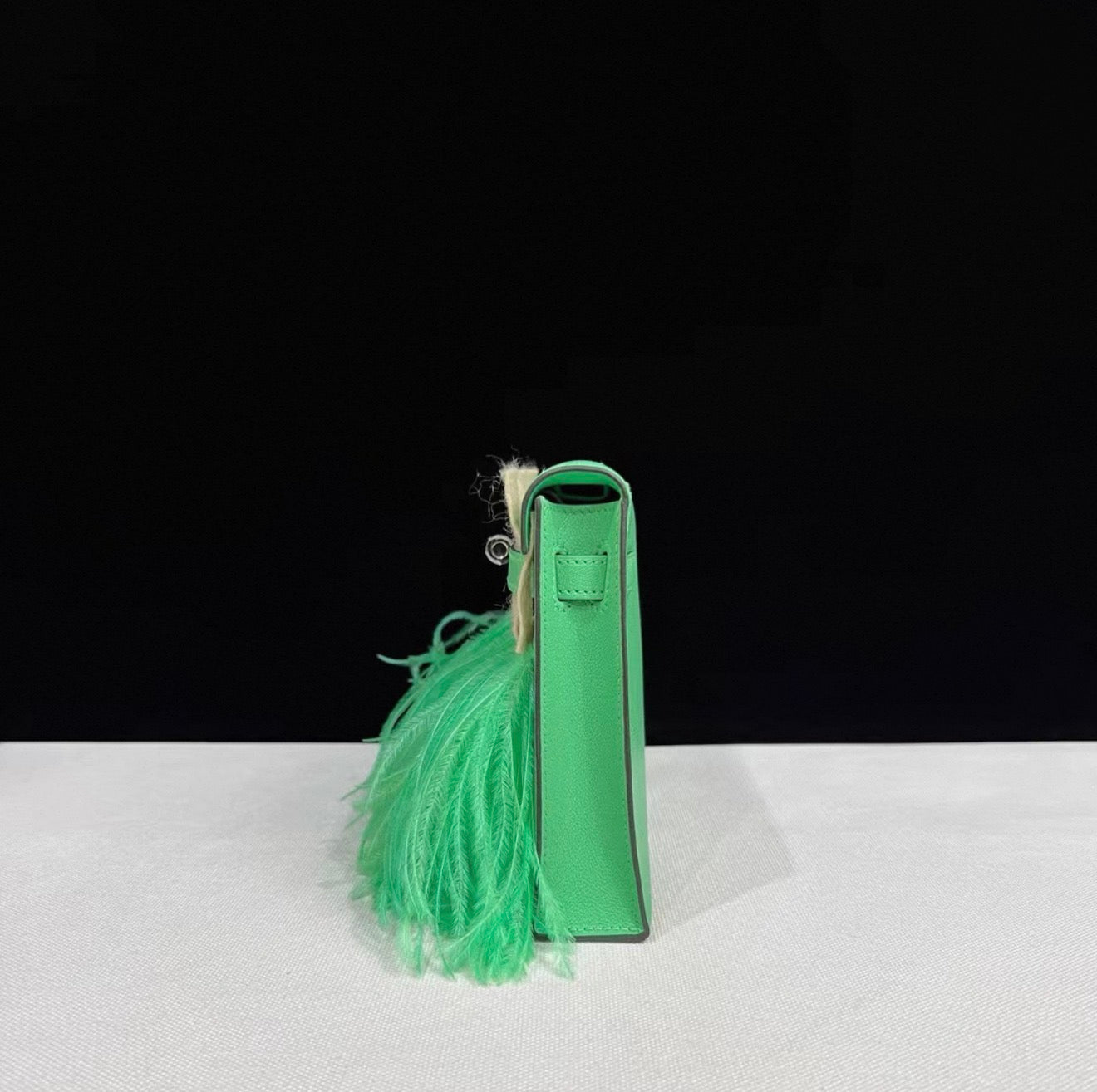 Hermès Kelly Elan Foile Vert Comics Chevre and Ostrich Feather Palladium Hardware