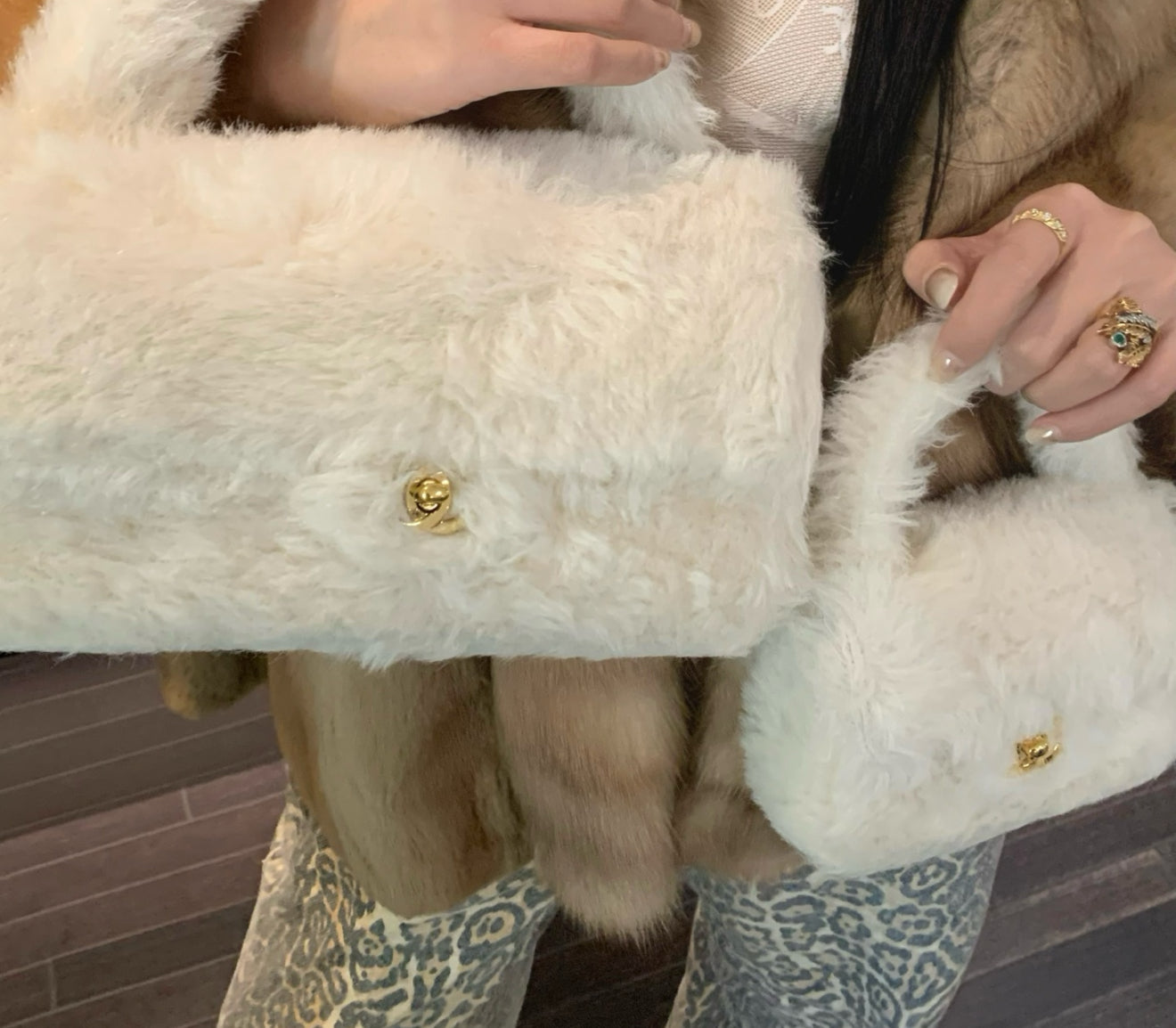 Chanel White Furry Mother-Daughter Bag