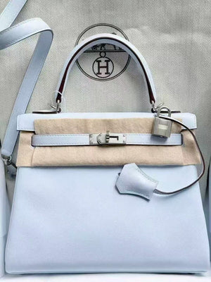 Hermes Kelly 25 Bleu Brume Swift Palladium
