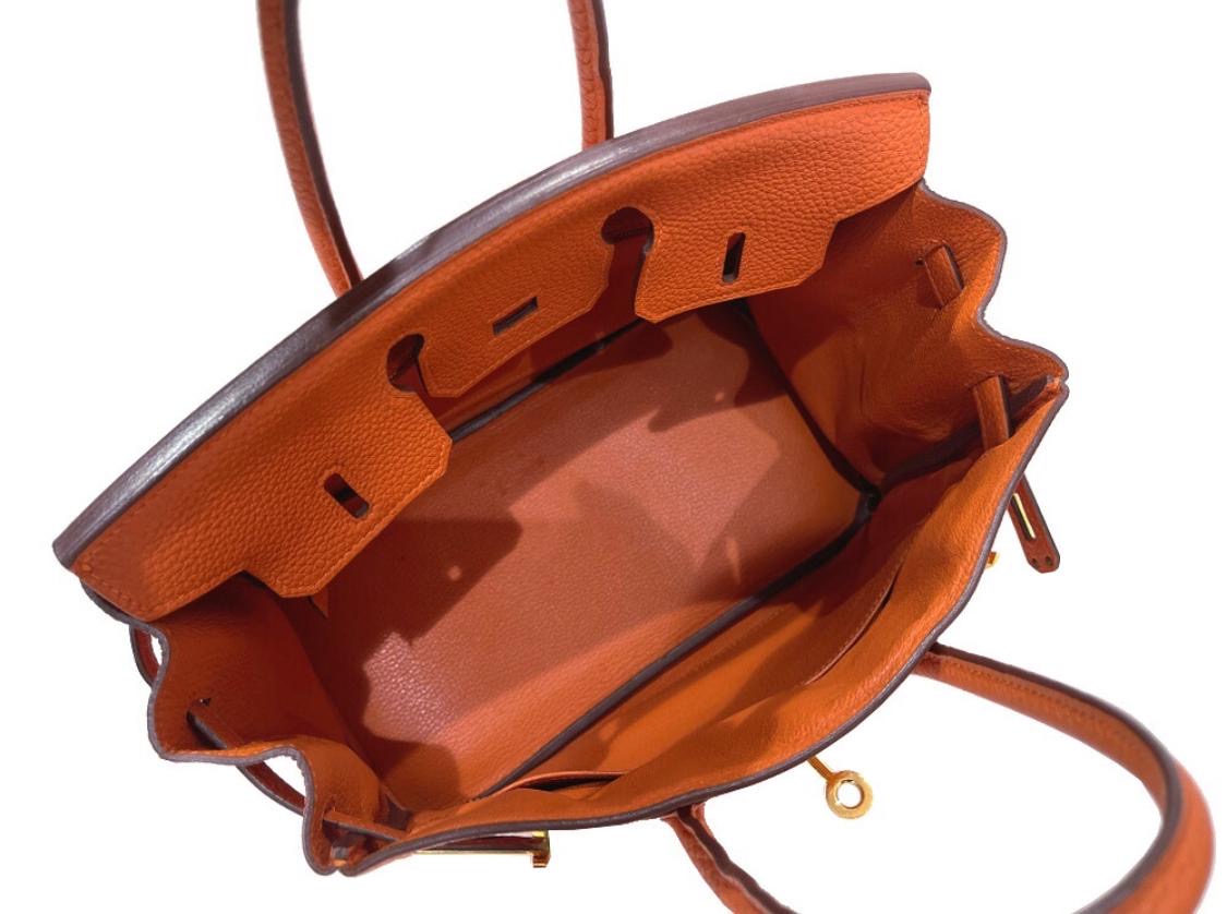 Hermes Birkin 25 Orange Togo Leather Gold Hardware