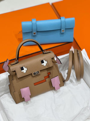 HERMÈS PICTO KELLY DOLL QUELLE IDOLE CHAI, MAUVE SYLVESTRE, BLEU CELESTE AND TERRE BATTUE EPSOM PALLADIUM HARDWARE