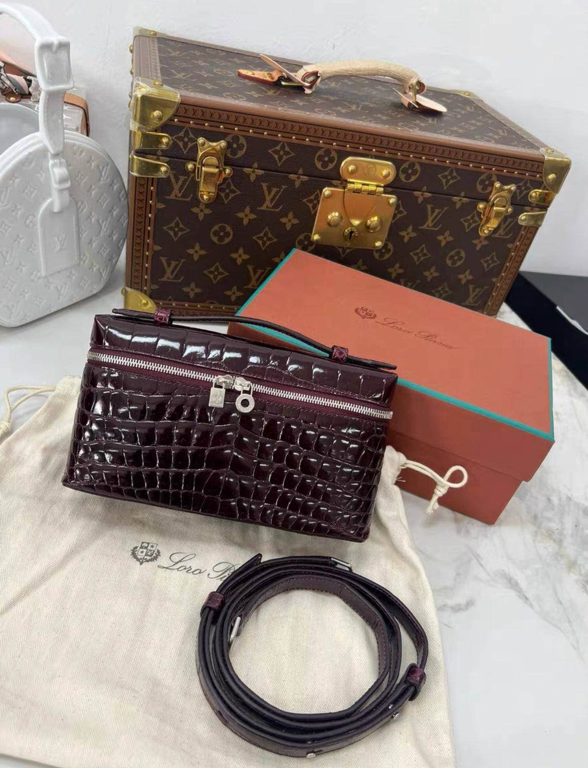 LORO PIANA Extra Pocket L19 Croc Leather Pouch