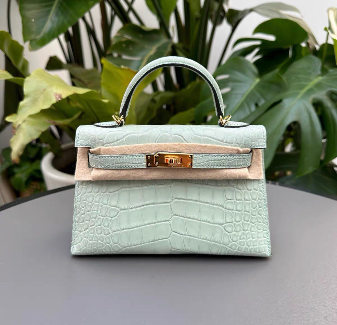 Hermes Mini Kelly 20 Vert deau Matte Alligator leather gold hardware