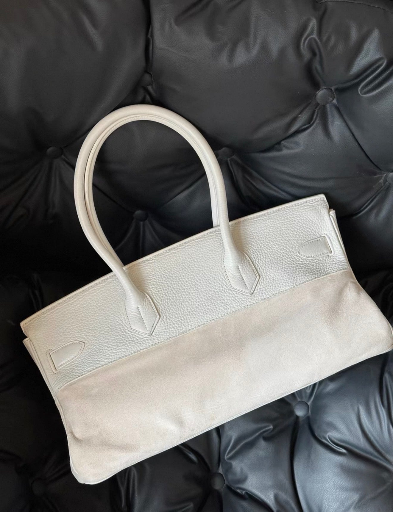 Hermes Birkin Shoulder 42 Cream White leather  Doblis suede with palladium hardware