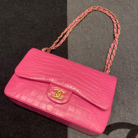 Super Rare Chanel Medium flap Pink Barbie Matte Alligator leather with gold hardware