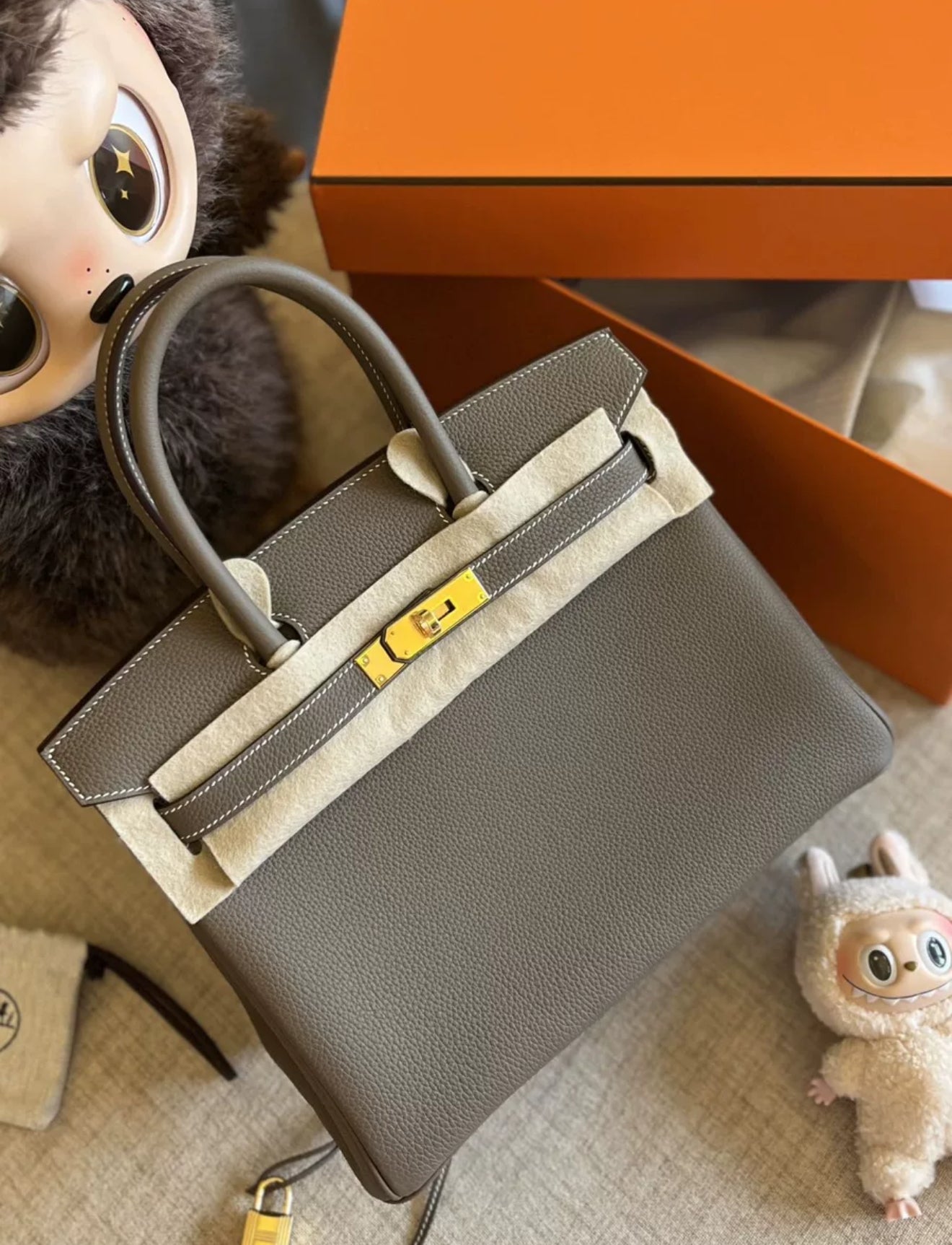 Hermes Birkin 30 Etoupe grey Togo leather Gold hardware