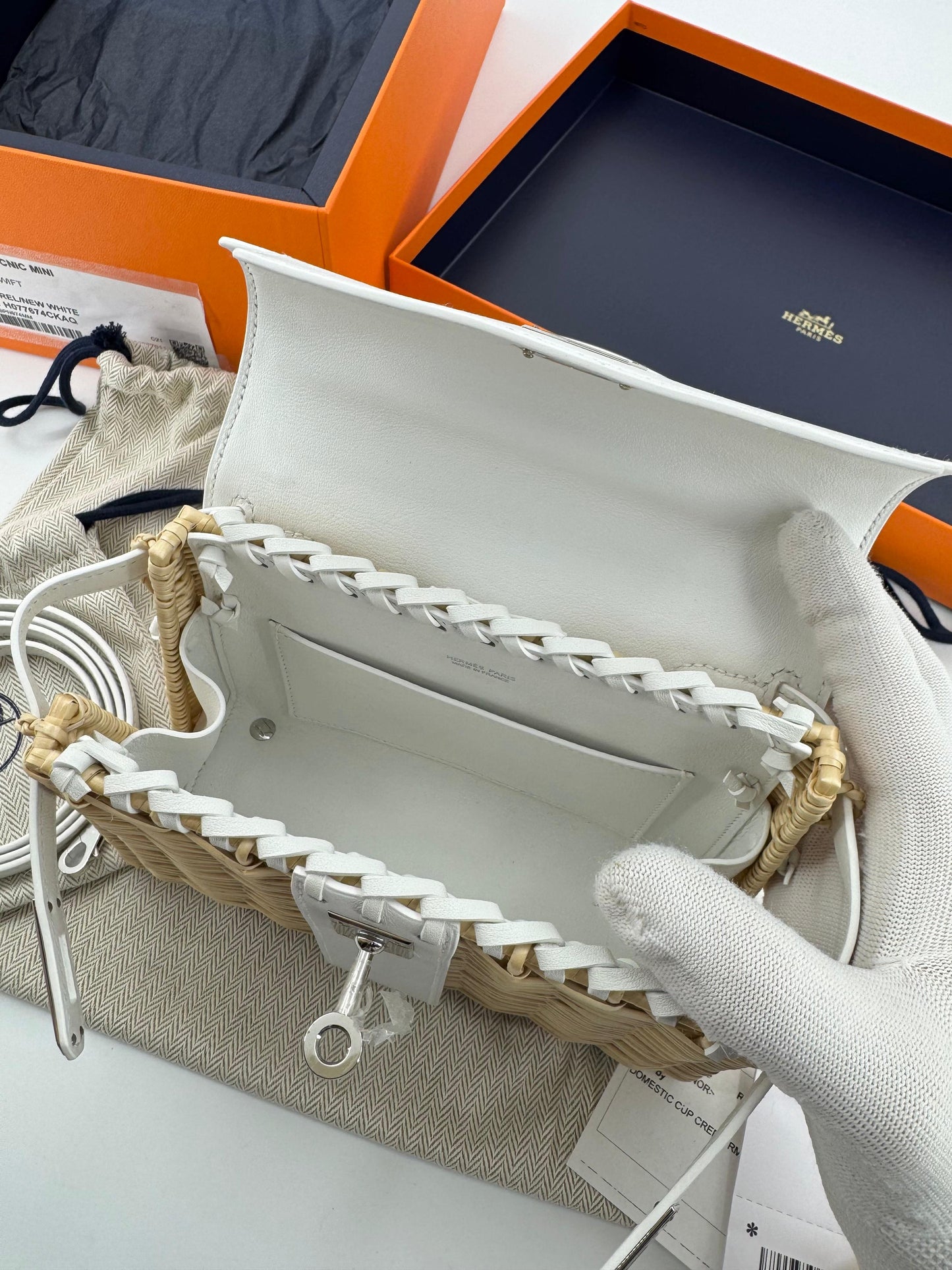 Hermès Mini Kelly 20 “Picnic” White Swift Leather  Palladium Hardware