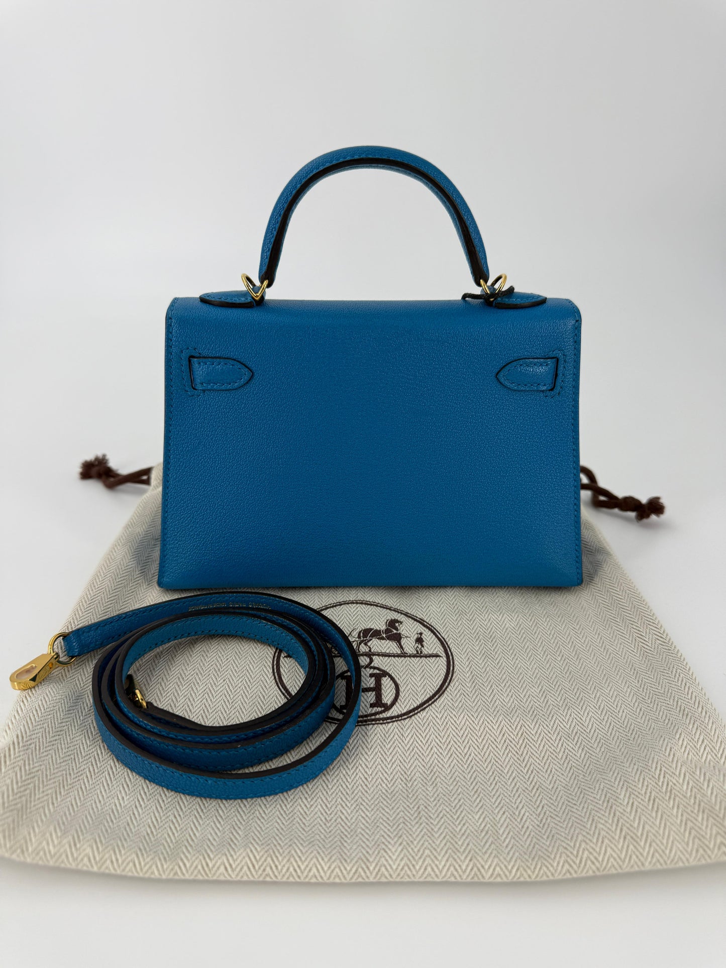 Hermes Mini Kelly Blue Chèvre Leather Gold Hardware