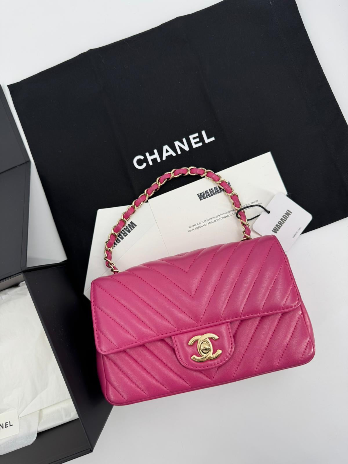 Chanel pink Lambskin Chevron Quilted Medium Double Flap