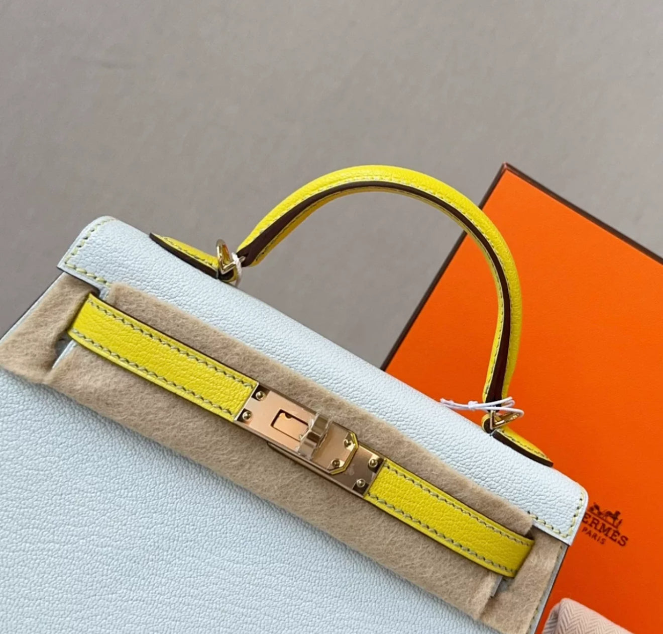 Hermès Mini Kelly Blue  Yellow Goatskin Leather Gold Hardware