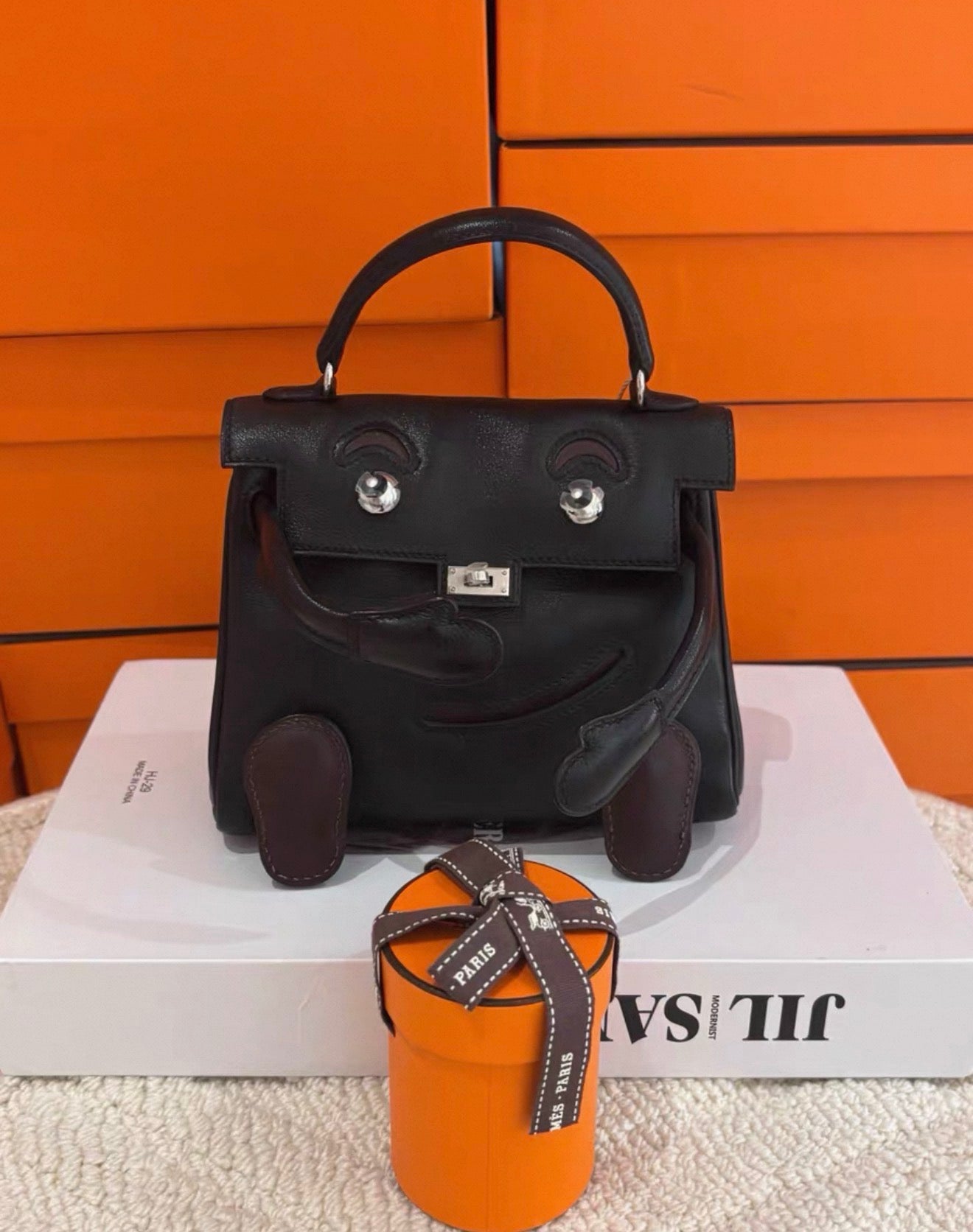 Hermes Kelly doll black  brown swift leather palladium hardware