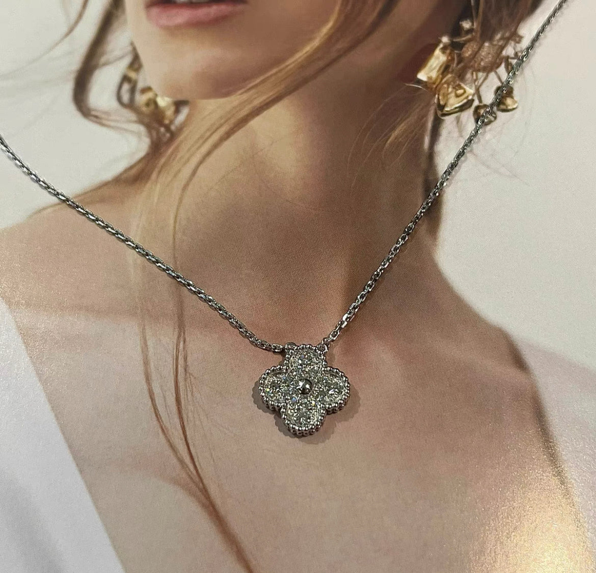 Van Cleef  Arpels Vintage Alhambra Diamond 18K White Gold Pendant