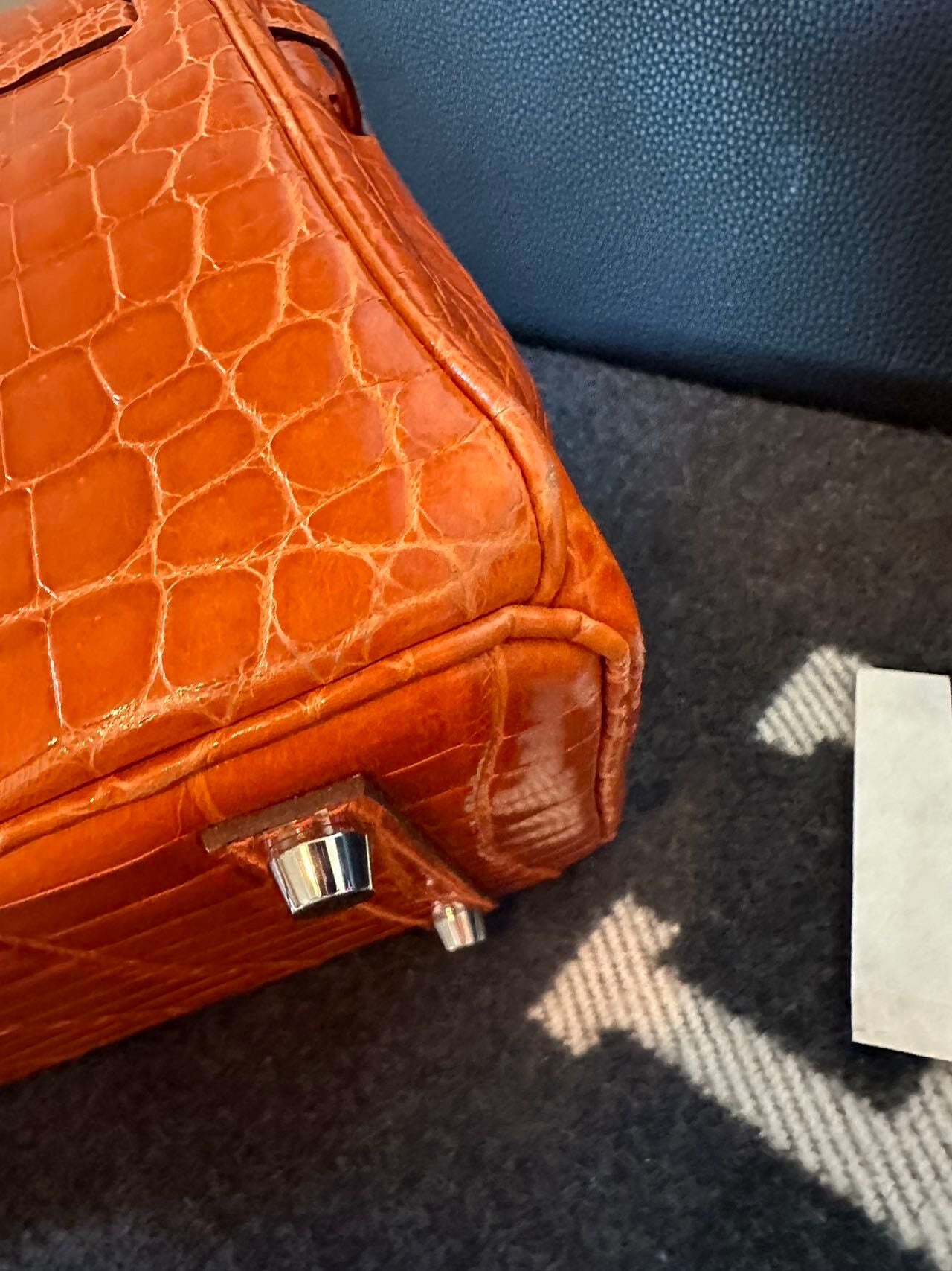 Hermes Birkin 35 Orange Shiny Crocodile Leather Palladium Hardware