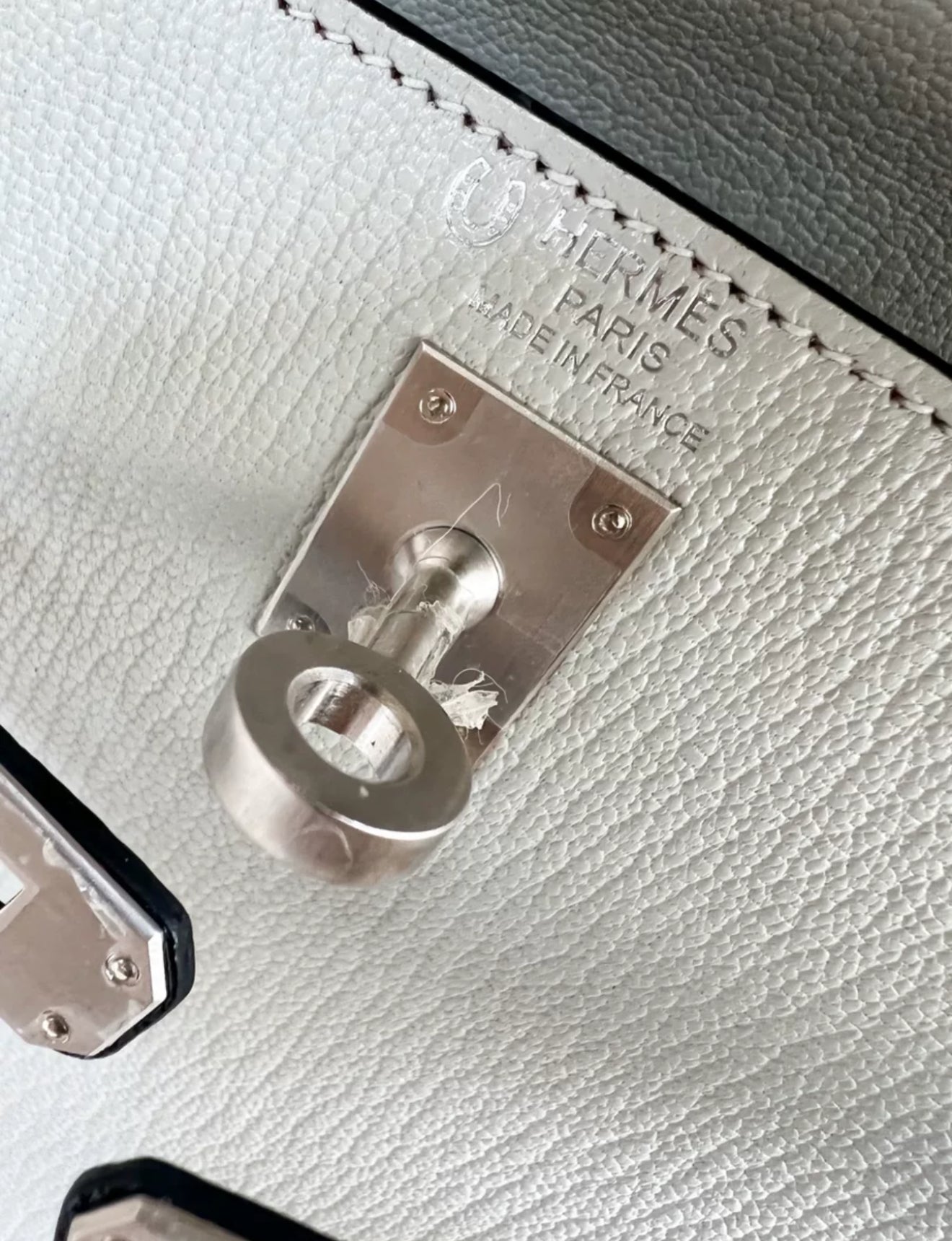 HERMÈS Kelly 25 Chèvre Gris Perle Noire Special Order