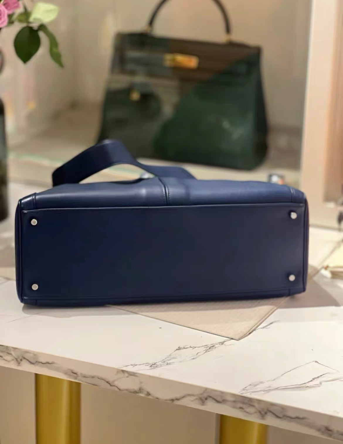 Hermes Kelly Lakis 40 Bag Blue Swift Leather Palladium Hardware