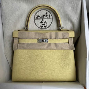 Hermes Kelly 25 Jaune Poussin togo Palladium hardware
