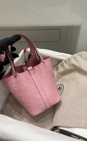 Hermès Micro Picotin 14 5P Bubblegum Matte Crocodile Leather Gold Hardware