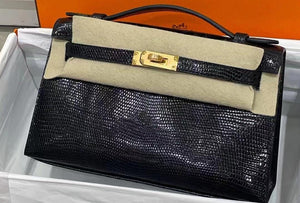 Hermès Kelly Pochette Black Lizard Gold hardware