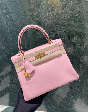 Hermes Kelly 25 Pink Sakura Swift Leather Gold Hardware