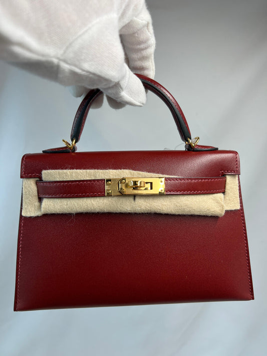 Hermès Mini Kelly Bordeaux (Rouge H) Box Leather Gold Hardware