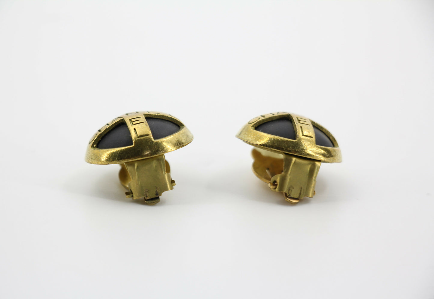 Chanel Vintage 94A Gold-plated Resin Gold and Black Cross Clip-on Earrings
