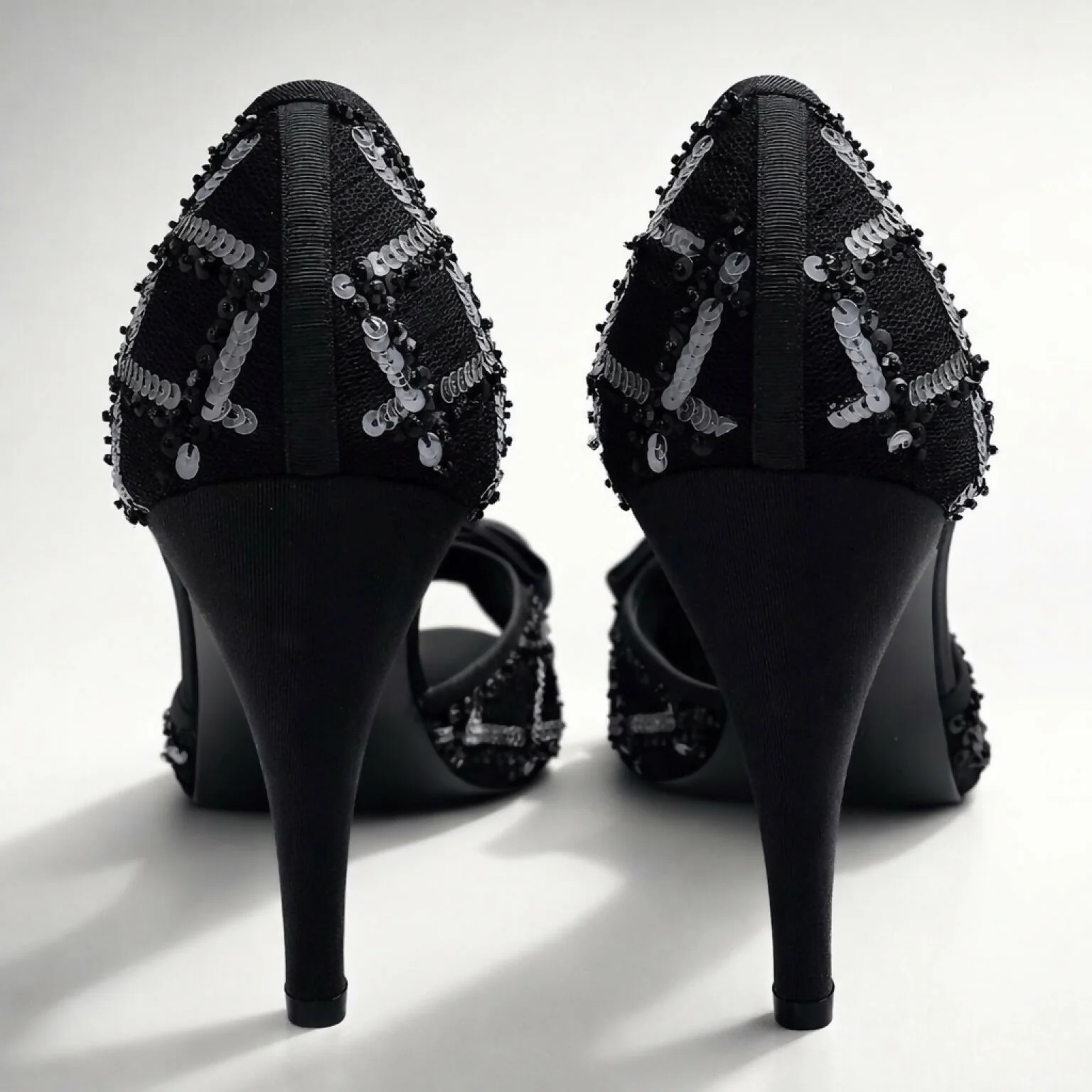 Chanel 09P Removable CC Brooch Black Sequin Bow Strap Heels EU 40