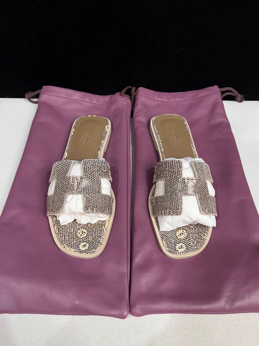 HERMES H Oran sandals in lizard leather