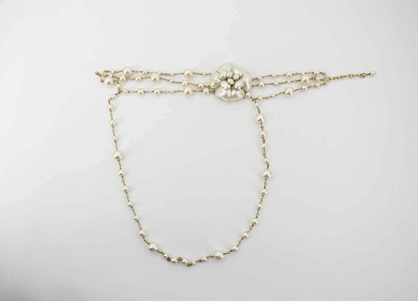Chanel Vintage 02A Imitation Pearl Camellia Layered Necklace