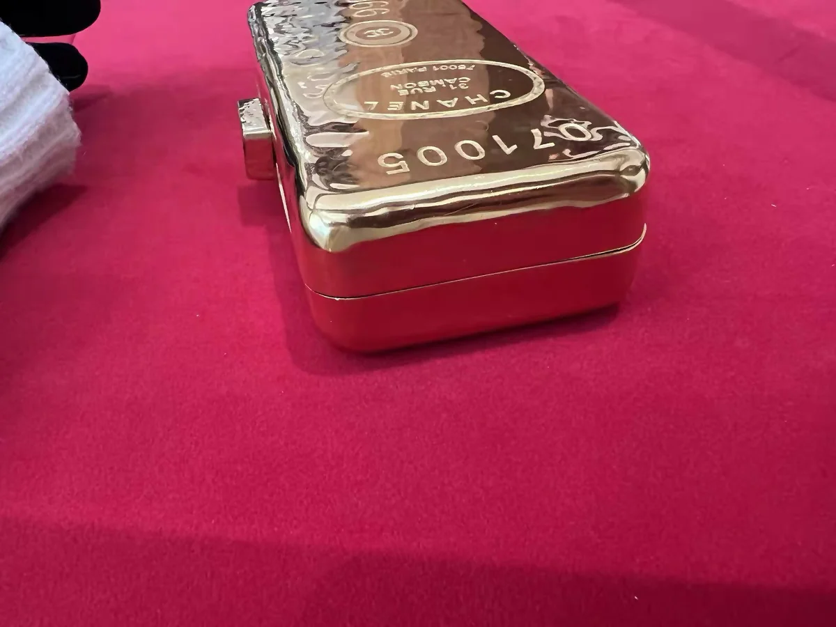 Chanel Hammered Gold Metal Bullion Bar Minaudière Clutch Gold Hardware