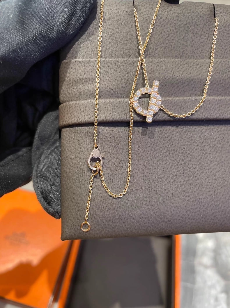 Hermes 18k Rose Gold Full Diamond Necklace