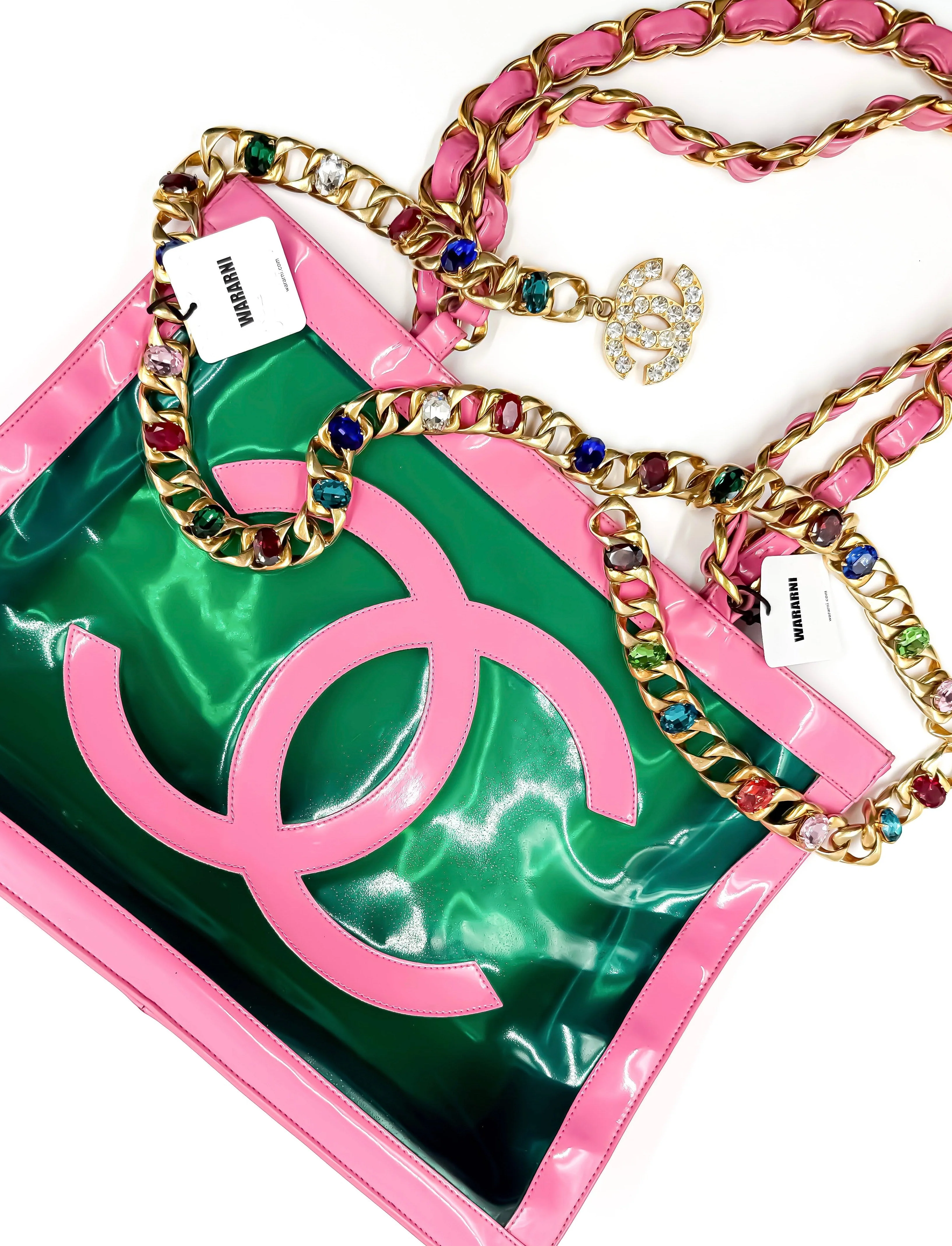 Chanel 1995 Spring/Summer Barbie Collection Vintage Pink Patent and Green PVC Tote