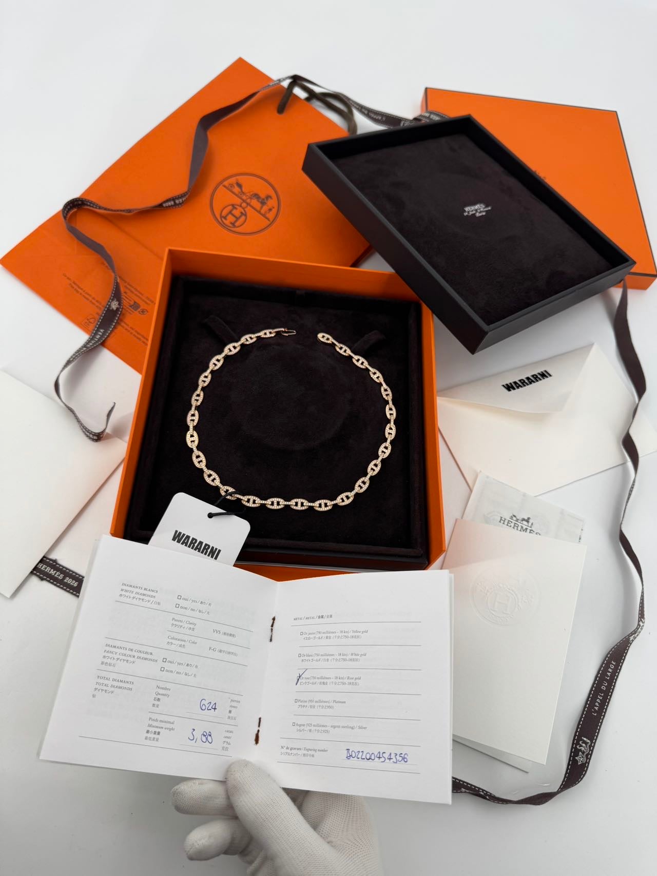 Hermes Chaine dancre Enchaine 18k Rose Gold Diamond Link Necklace