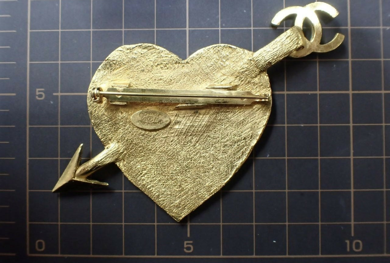 Chanel Vintage 93A Gold Plated Heart Pierced by an Arrow Brooch