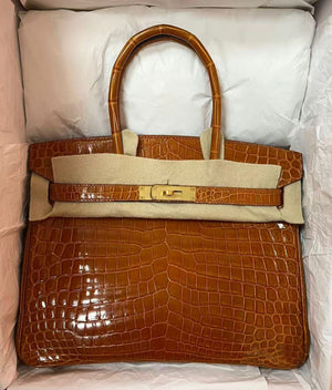 Hermes Birkin 30 Miel Shiny Porosus Gold hardware