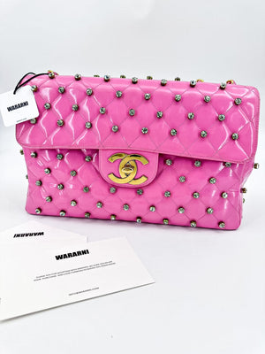Chanel Vintage Spring-Summer 1995 “Barbie Collection” Flap Bag Pink Quilted Leather with Crystal Embellishments – Gold Hardware. Collectibe and Super Rare