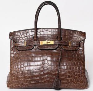 Hermes Birkin 35 Gris Elephant Niloticus Matte alligator leather gold hardware