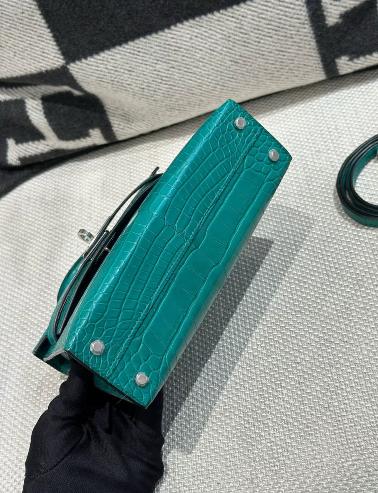 Hermes Mini Kelly Green Malachite Matte Alligator Leather Palladium Hardware