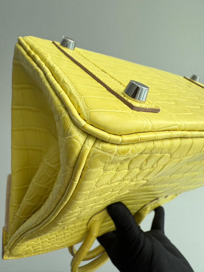 Hermes Birkin 25 Lime Yellow Matte Crocodile Palladium Hardware Handbag