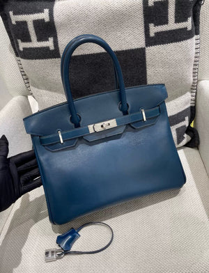 Hermès Birkin 30 blue box leather Palladium Hardware