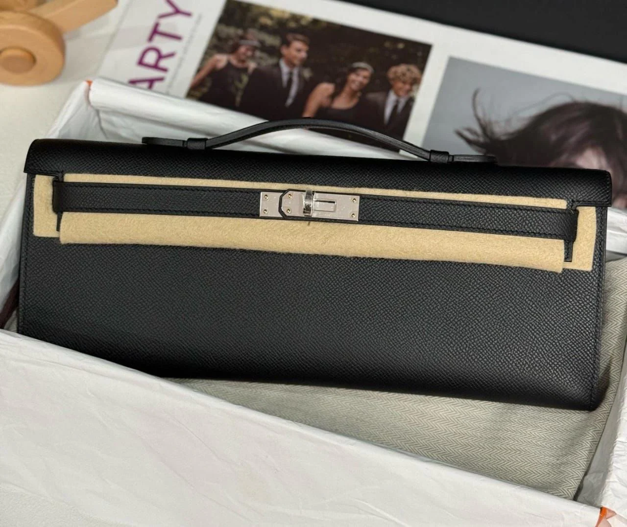 Hermes Kelly Cut Black Epsom Palladium hardware